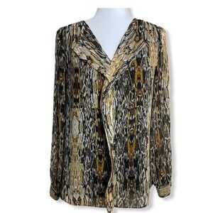 Calvin Klein Animal Print Ruffle V-Neckline Blouse Women's Long Sleeve (Size S)